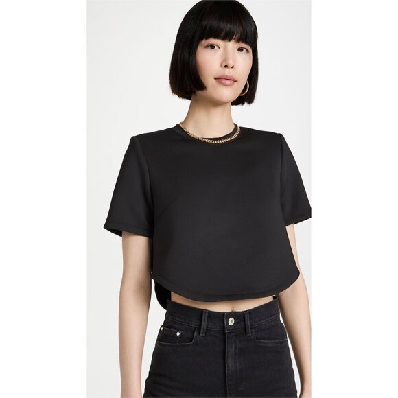 Good American Tops - Good American Black Shoulder Scuba Crop Tee Size 0 Cotton Blend